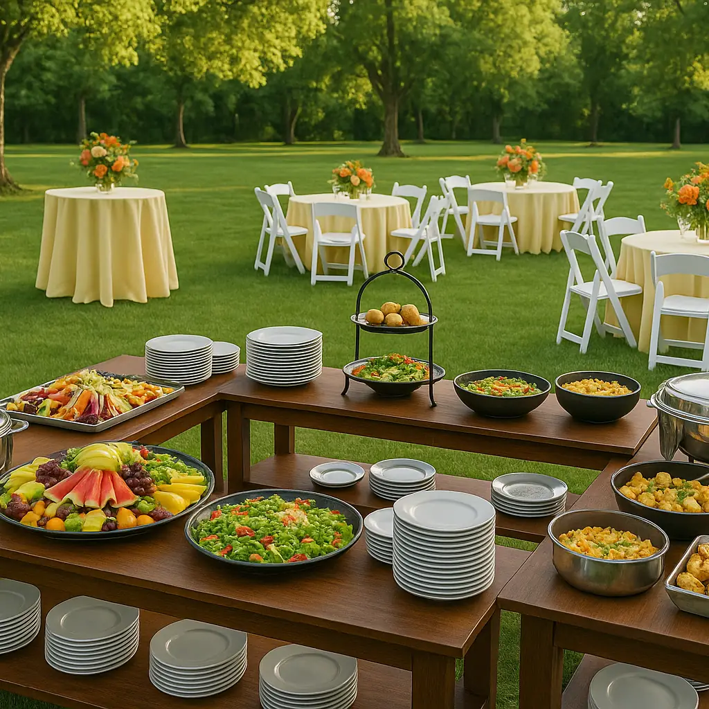 Dover Caterers staff serving guests at an outdoor Long Island event